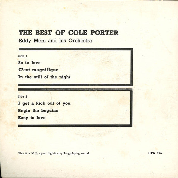 Eddy Mers And His Orchestra : The Best Of Cole Porter (7", EP)
