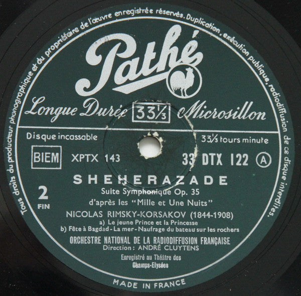 Nikolai Rimsky-Korsakov, Orchestre National De La R.T.F., André Cluytens : Shéhérazade (LP, Mono)