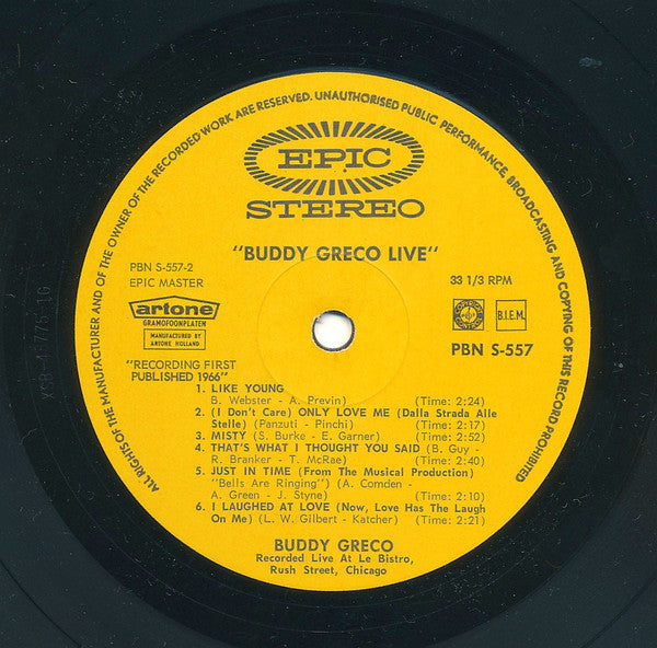 Buddy Greco : Buddy Greco Live (LP, Album)