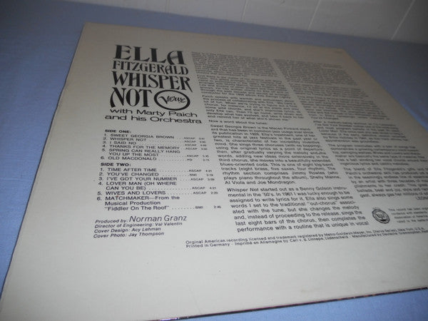Ella Fitzgerald With Marty Paich Orchestra : Whisper Not (LP)