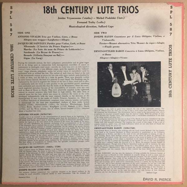 Trio au luth de Bruxelles : 18th Century Lute Trios (LP)