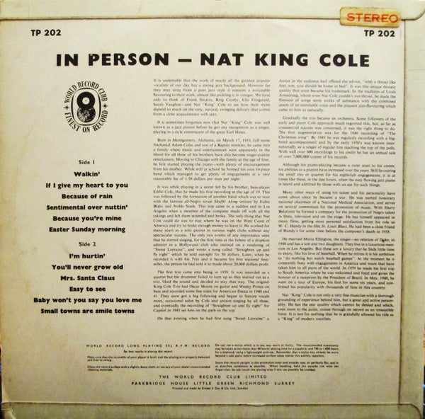 Nat King Cole : In Person (LP)