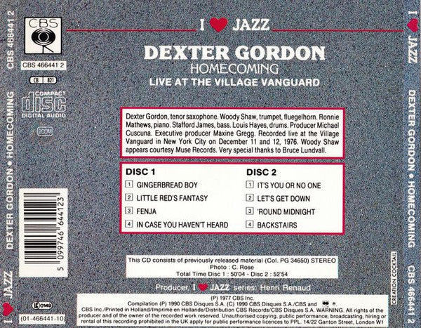 Dexter Gordon : Homecoming Live At The Village Vanguard (2xCD, Album, RE)