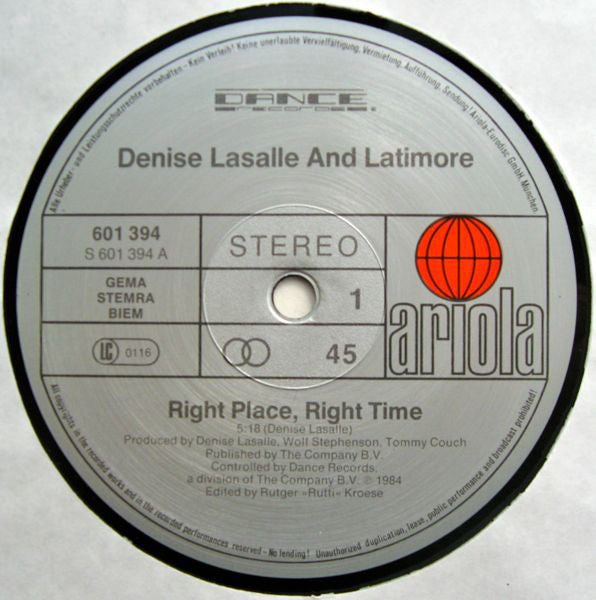 Denise Lasalle And Latimore (2) : Right Place, Right Time (12")