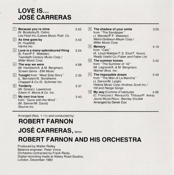 José Carreras : Love Is... (CD, Album, RE)