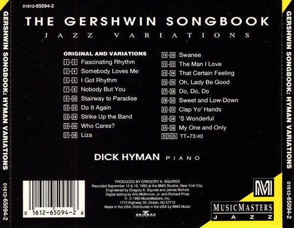 George Gershwin, Dick Hyman : The Gershwin Songbook. Jazz Variations (CD, Album)