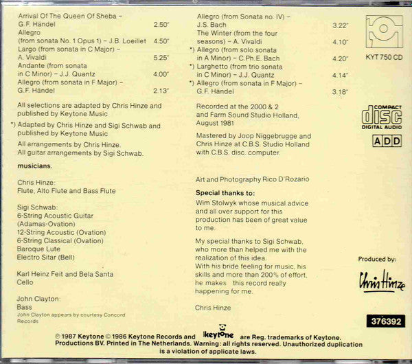 Chris Hinze , Featuring: Siegfried Schwab : Baroque By Candlelight (CD, Album)