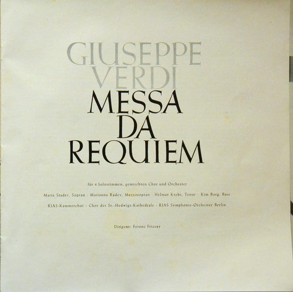 Giuseppe Verdi · Ferenc Fricsay : Requiem (2xLP, Mono, RE + Box)