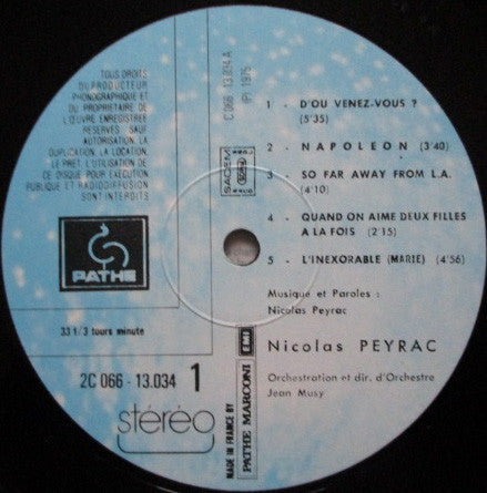 Nicolas Peyrac : D'Où Venez-Vous? (LP, Album)