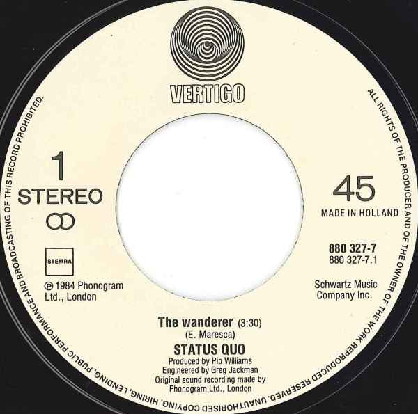 Status Quo : The Wanderer (7", Single)