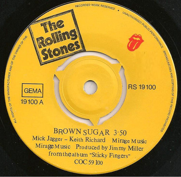 The Rolling Stones : Brown Sugar / Bitch (7", Single, Pus)