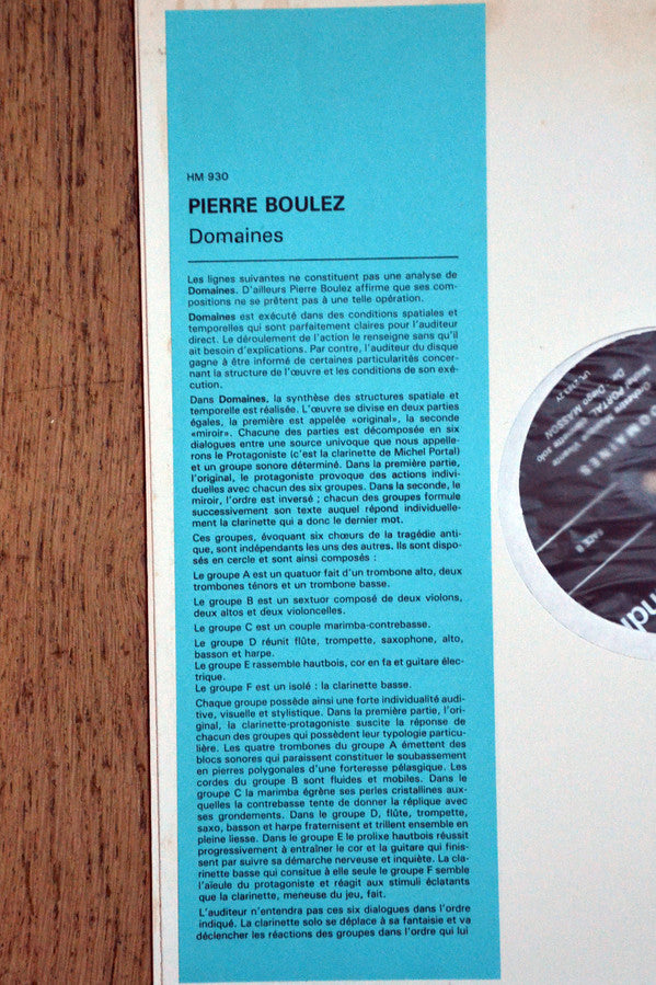 Pierre Boulez, Ensemble Musique Vivante - Diego Masson : Domaines (LP, RE)
