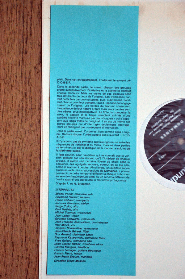 Pierre Boulez, Ensemble Musique Vivante - Diego Masson : Domaines (LP, RE)