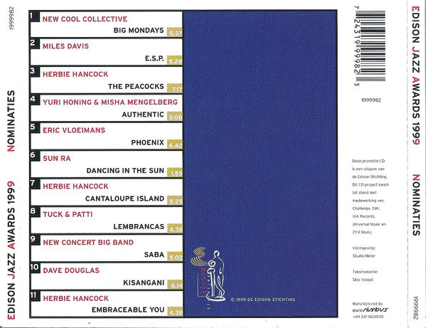 Various : Edison Jazz Awards 1999 Nominaties (CD, Comp, Promo)