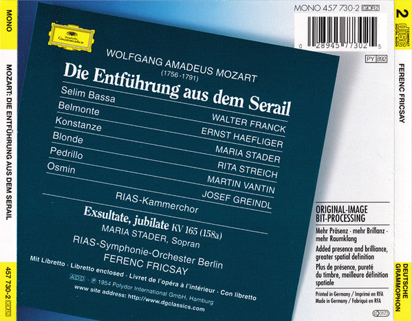 Wolfgang Amadeus Mozart - Maria Stader, Ernst Haefliger, Rita Streich, Martin Vantin, Josef Greindl, RIAS Symphonie-Orchester Berlin, Ferenc Fricsay : Die Entführung Aus Dem Serail (2xCD, Comp, Mono, RM)