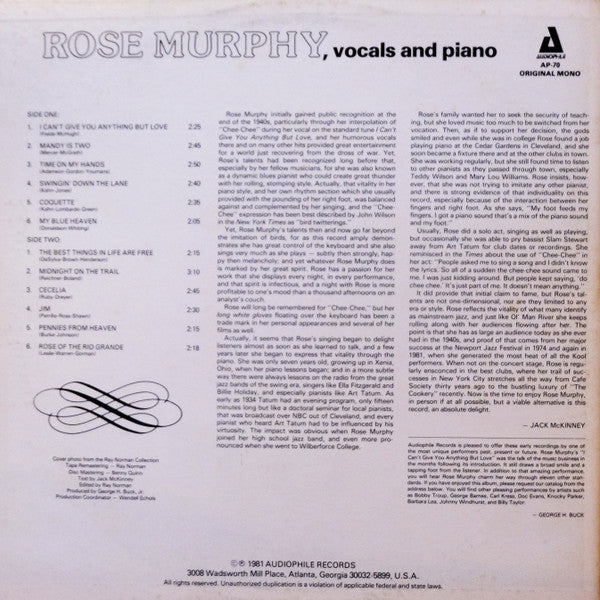 Rose Murphy : Rose Murphy (LP, Album, Mono, RM)