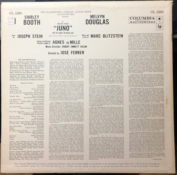 Marc Blitzstein - Shirley Booth, Melvyn Douglas : Juno (LP, Album, Mono)