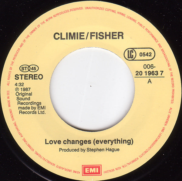 Climie Fisher : Love Changes (Everything) (7", Single)