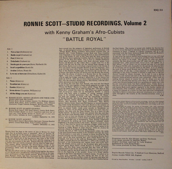 Ronnie Scott With Kenny Graham's Afro-Cubists : Ronnie Scott Studio Recordings, Vol. 2 - Battle Royal (LP, Comp, Mono)