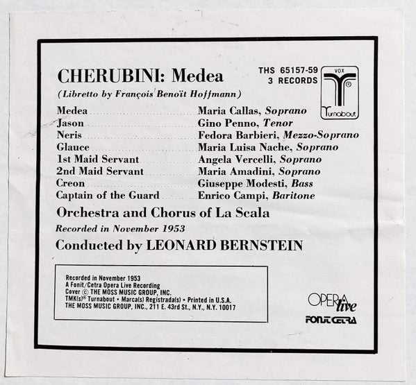 Maria Callas, Leonard Bernstein, Luigi Cherubini, Orchestra Del Teatro Alla Scala, Coro Del Teatro Alla Scala : Medea (3xLP, Album, Mono + Box)