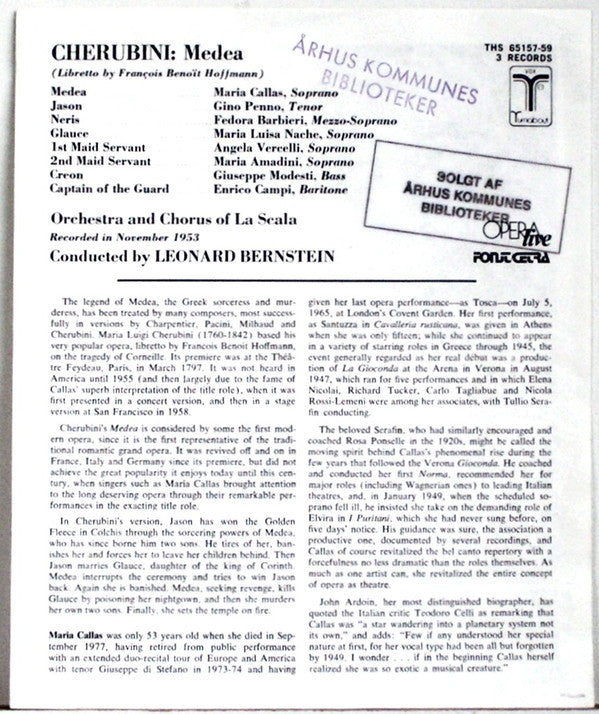 Maria Callas, Leonard Bernstein, Luigi Cherubini, Orchestra Del Teatro Alla Scala, Coro Del Teatro Alla Scala : Medea (3xLP, Album, Mono + Box)