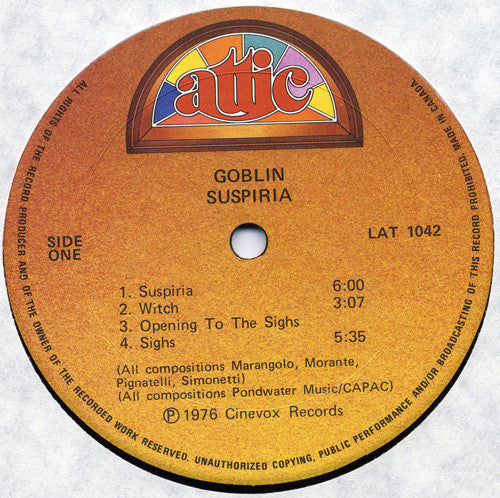 Goblin : Suspiria (Music From The Original Soundtrack Of The Film) (LP, Album)