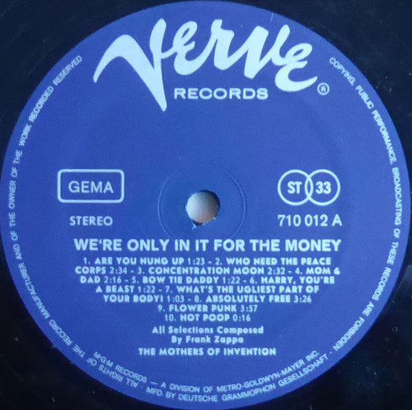 The Mothers : We're Only In It For The Money (LP, Album, RE, RP, Lin)