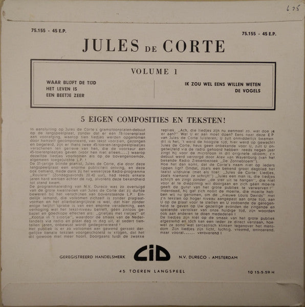 Jules de Corte : Levensliedjes Volume I (7", EP)