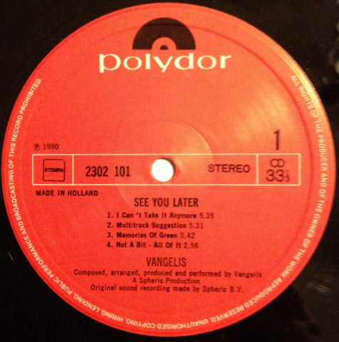 Vangelis : See You Later (LP, Album)