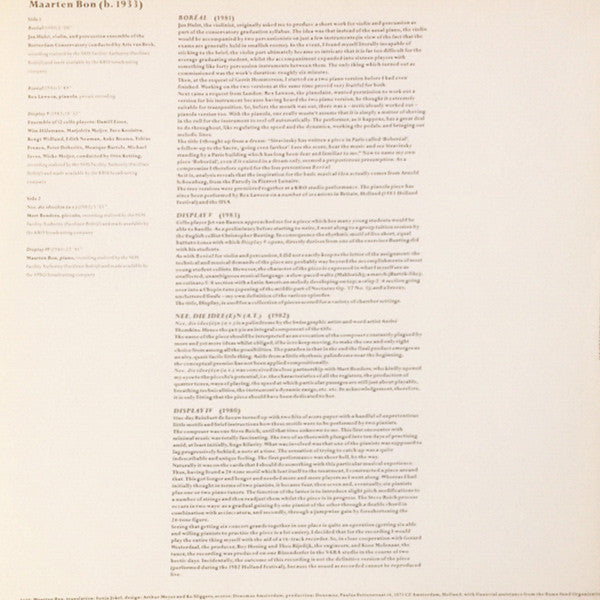 Maarten Bon : Boréal / Display V / Nee, Die Idee(ën (a.t.) / Display IV (LP)