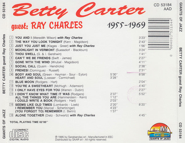 Betty Carter Guest: Ray Charles : 1955 - 1969 (CD, Comp)