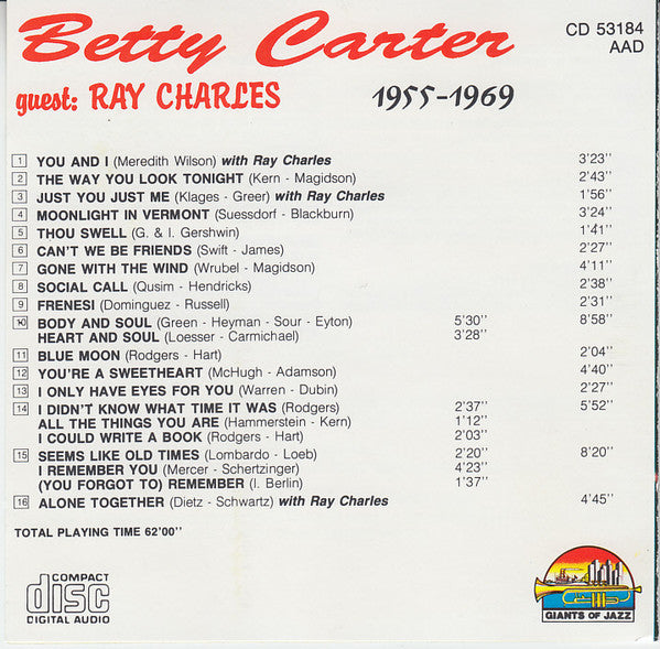 Betty Carter Guest: Ray Charles : 1955 - 1969 (CD, Comp)