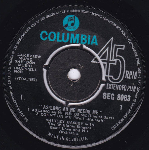 Shirley Bassey With The Williams Singers And Geoff Love & His Orchestra : As Long As He Needs Me (7", EP, Mono)