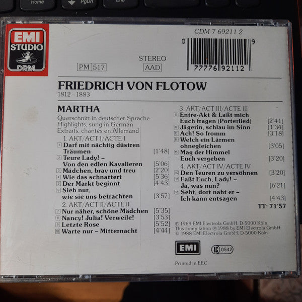 Friedrich von Flotow, Anneliese Rothenberger, Brigitte Fassbaender, Nicolai Gedda, Hermann Prey, Dieter Weller, Hans Georg Knoblich, Chor Der Bayerischen Staatsoper And Bayerisches Staatsorchester, Robert Heger : Martha - Großer Querschnitt (CD)