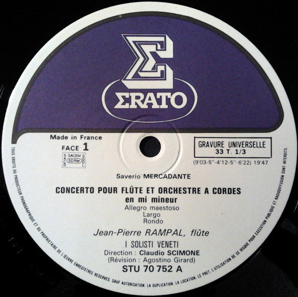 Domenico Cimarosa / Giuseppe Saverio Mercadante, Jean-Pierre Rampal, Clementine Scimone, I Solisti Veneti Dir. Claudio Scimone : Symphonie Concertante Pour Deux Flutes / Concerto Pour Flute (LP, Gat)