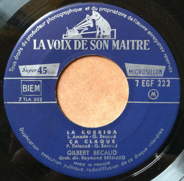 Gilbert Bécaud : la Corrida / Ca Claque / Le Pianiste de Varsovie / Je T'ai Ouvert Les Yeux (7", EP)