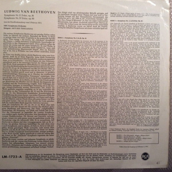 Ludwig Van Beethoven, Arturo Toscanini, NBC Symphony Orchestra : Symphonies Nos. 2 And 4 (LP, Mono)