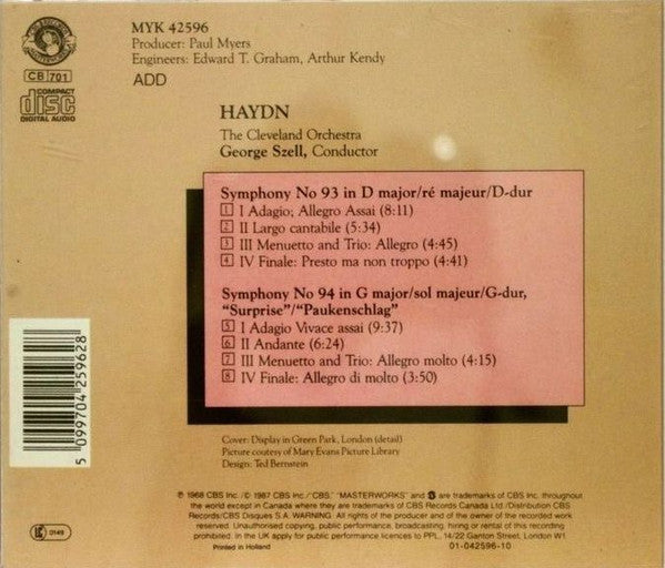 Joseph Haydn, The Cleveland Orchestra, George Szell : Symphonies 93 & 94 (CD, Album, RE)
