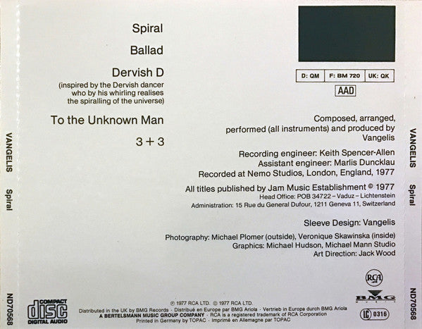Vangelis : Spiral (CD, Album, RE, RP)