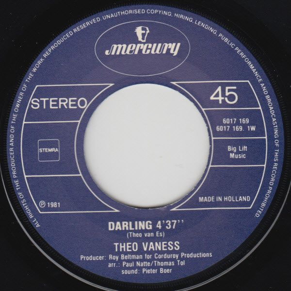 Theo Vaness : Darling / Let's Get Together (7", Single)