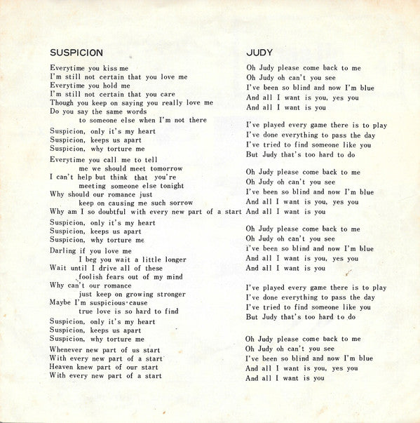 Terry Stafford = Terry Stafford : サスピション (恋のおもわく) = Suspicion (7")