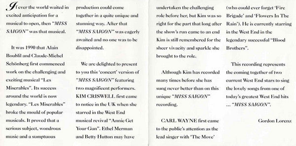 Kim Criswell & Carl Wayne : Songs From Miss Saigon (CD, Album)