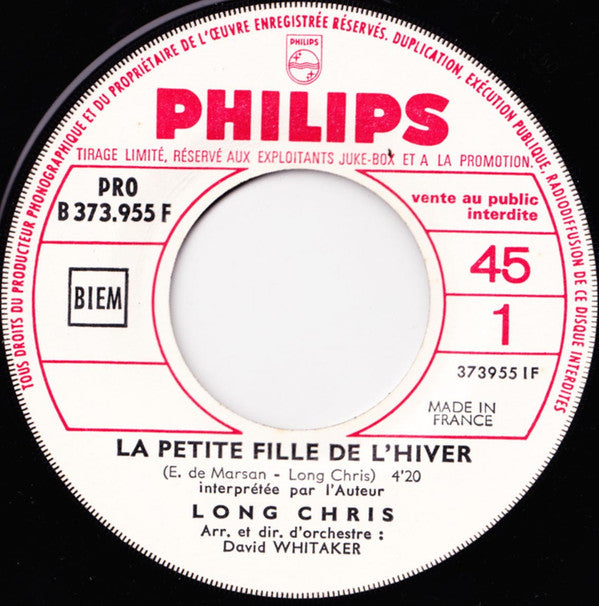 Long Chris : La Petite Fille de L'hiver (7", Single, Jukebox, Promo)