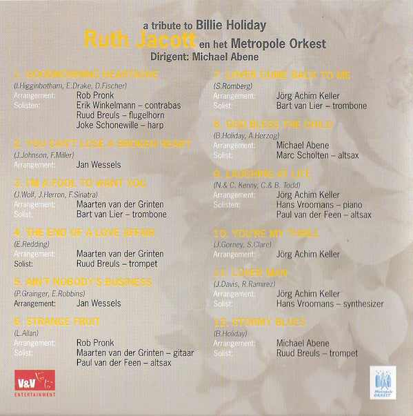 Ruth Jacott En Metropole Orchestra : A Tribute To Billie Holiday (CD, Album)