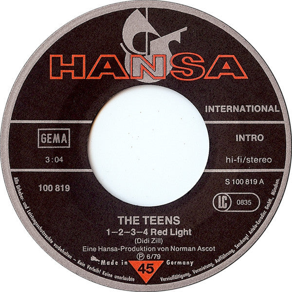 The Teens : 1-2-3-4 Red Light / Baby Blue (7", Single)