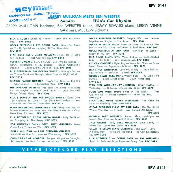 Gerry Mulligan, Ben Webster : Gerry Mulligan Meets Ben Webster (7", EP, Single)