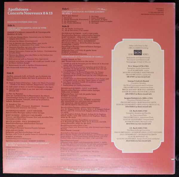 François Couperin - Sigiswald Kuijken ∙ Wieland Kuijken ∙ Barthold Kuijken : L'Apothéose À La Memorie De Lully / L'Apothéose De Corelli / Concerts Nouveaux 8 & 13 (2xLP)
