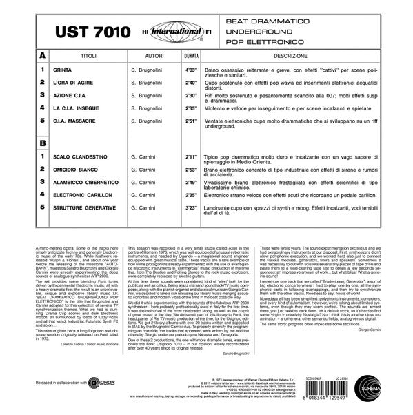 Sandro Brugnolini, Giorgio Carnini : UST 7010 - Beat Drammatico Underground Pop Elettronico (LP, RE + CD, RE)