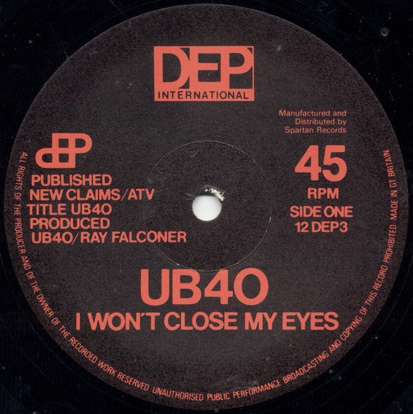UB40 : I Won't Close My Eyes / Folitician (12", Single)