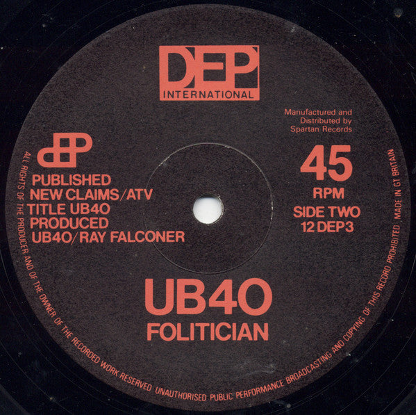 UB40 : I Won't Close My Eyes / Folitician (12", Single)